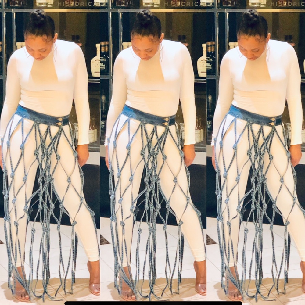 Caged maxi denim skirt